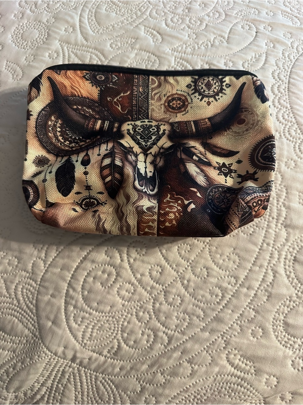 Boho Skull Print Cosmetic Bag - Brown Multi